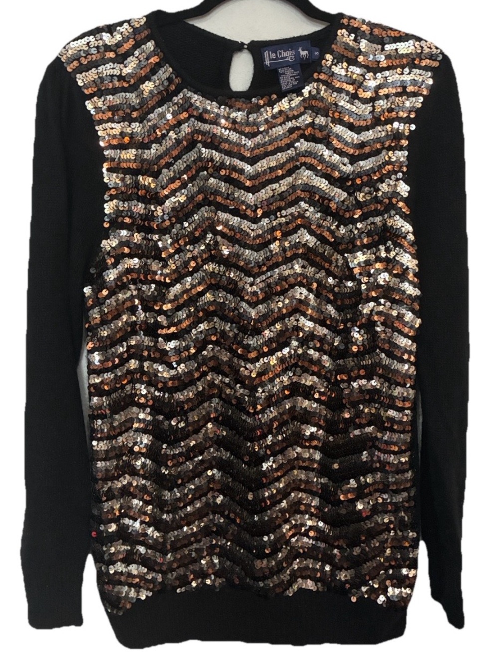 Le Chois Silk, Angora Rabbit, Lambswool Sweater Gold & Silver Sequin 80’s Vtg
